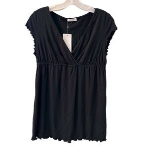 Women’s Black V-Neck Babydoll Knit Top with Ruffled Sleeves - Size S - NWT